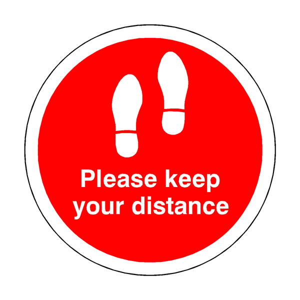 Please Keep Your Distance Floor Sticker - Red | Safety-Label.co.uk