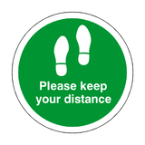 Please Keep Your Distance Floor Sticker - Green | Safety-Label.co.uk