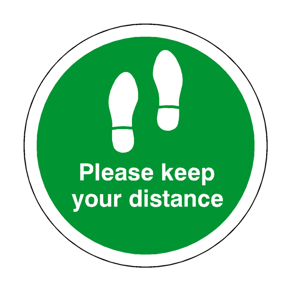 Please Keep Your Distance Floor Sticker - Green | Safety-Label.co.uk