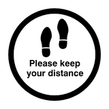 Please Keep Your Distance Floor Sticker - Black | Safety-Label.co.uk