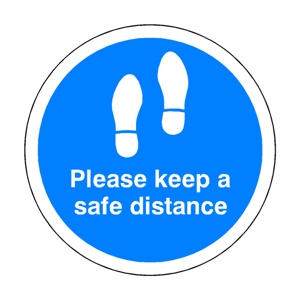 Please Keep A Safe Distance Floor Sticker - Blue | Safety-Label.co.uk