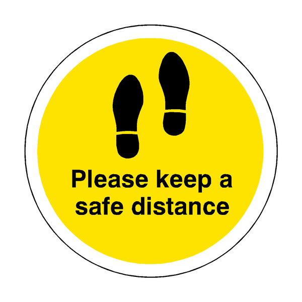 Please Keep A Safe Distance Floor Sticker - Yellow | Safety-Label.co.uk