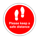 Please Keep A Safe Distance Floor Sticker - Red | Safety-Label.co.uk