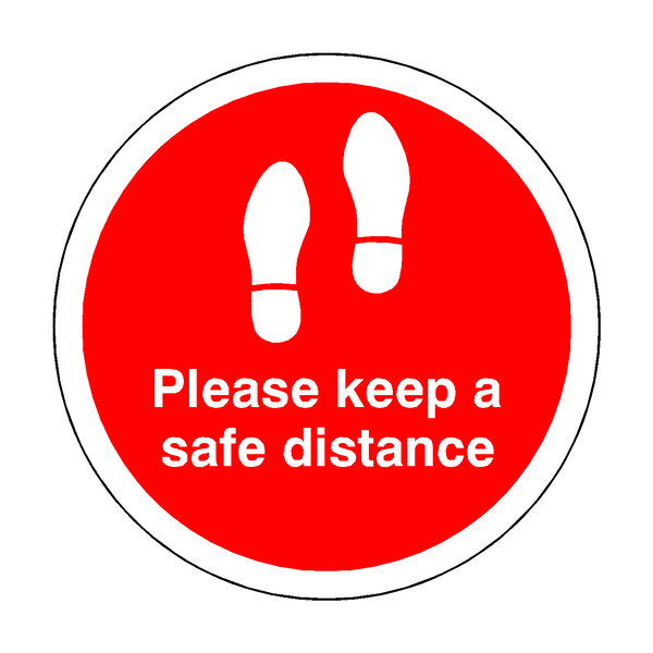 Please Keep A Safe Distance Floor Sticker - Red | Safety-Label.co.uk
