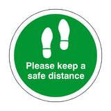 Please Keep A Safe Distance Floor Sticker - Green | Safety-Label.co.uk