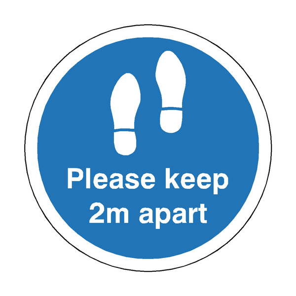 Please Keep 2M Apart Floor Sticker - Blue | Safety-Label.co.uk
