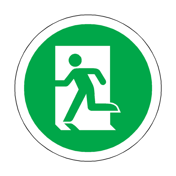 Fire Exit Running Man Left Floor Marker Sticker | Safety-Label.co.uk
