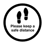 Please Keep A Safe Distance Floor Sticker - Black | Safety-Label.co.uk