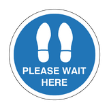 Please Wait Here Floor Sticker - Blue | Safety-Label.co.uk