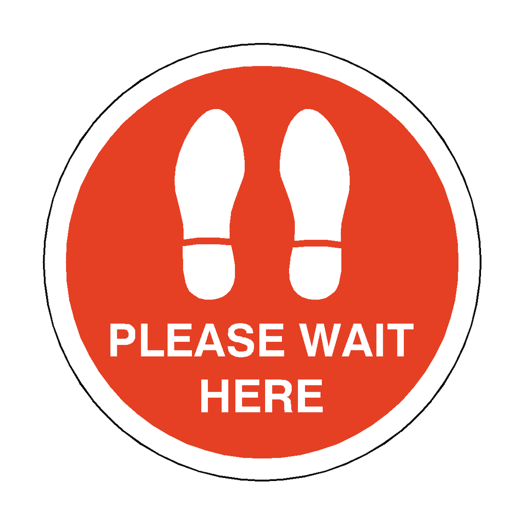 Please Wait Here Floor Sticker - Red | Safety-Label.co.uk
