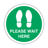Please Wait Here Floor Sticker - Green | Safety-Label.co.uk