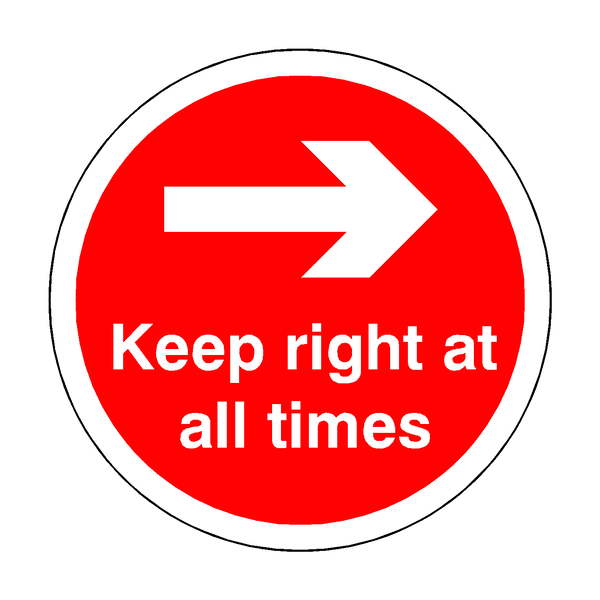 Keep Right At All Times Floor Sticker - Red | Safety-Label.co.uk