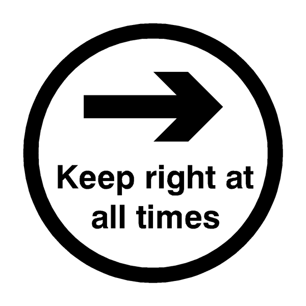 Keep Right At All Times Floor Sticker - Black | Safety-Label.co.uk