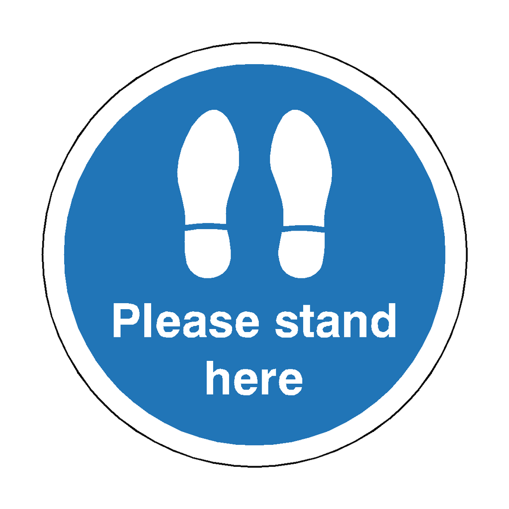 Please Stand Here Floor Sticker - Blue | Safety-Label.co.uk