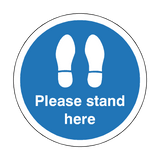 Please Stand Here Floor Sticker - Blue | Safety-Label.co.uk