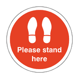 Please Stand Here Floor Sticker - Red | Safety-Label.co.uk
