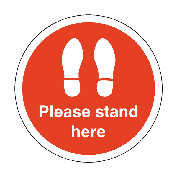 Please Stand Here Floor Sticker - Red | Safety-Label.co.uk