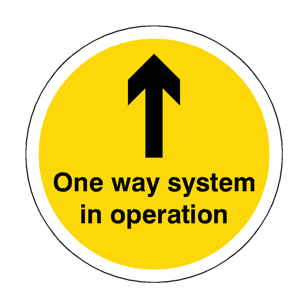 One Way System In Operation Floor Sticker - Yellow | Safety-Label.co.uk