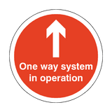 One Way System In Operation Floor Sticker - Red | Safety-Label.co.uk