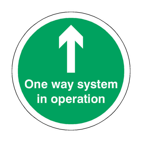 One Way System In Operation Floor Sticker - Green | Safety-Label.co.uk
