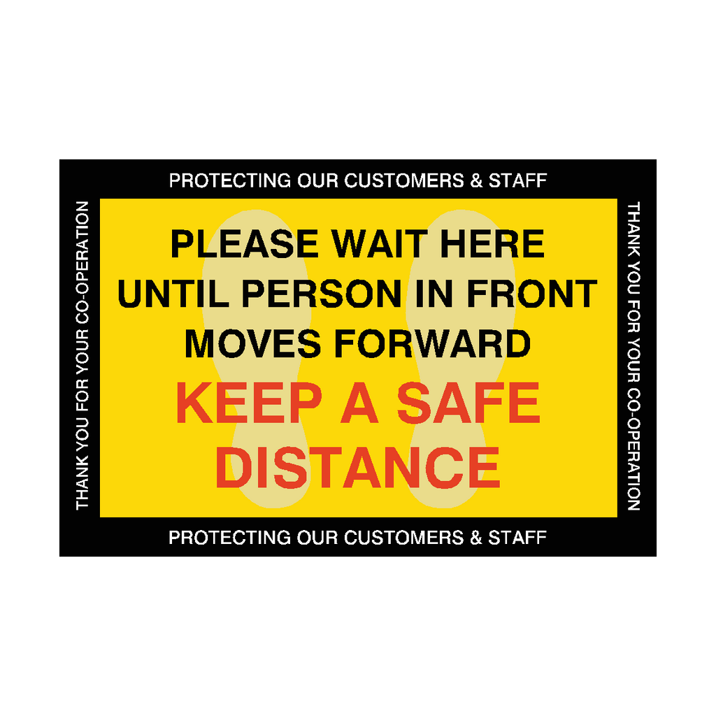 Please Wait Here Until Person In Front Moves Forward Floor Vinyl Sticker | Safety-Label.co.uk