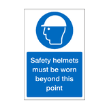 Safety Helmets Must Be Worn Beyond This Point Sticker | Safety-Label.co.uk