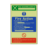 Assembly Point Fire Action Photoluminescent Sticker | Safety-Label.co.uk