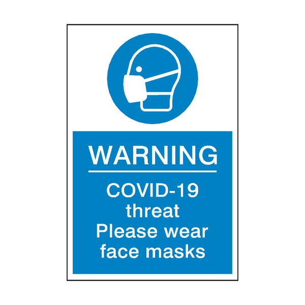 COVID-19 Threat - Please Wear Face Mask Sticker | Safety-Label.co.uk