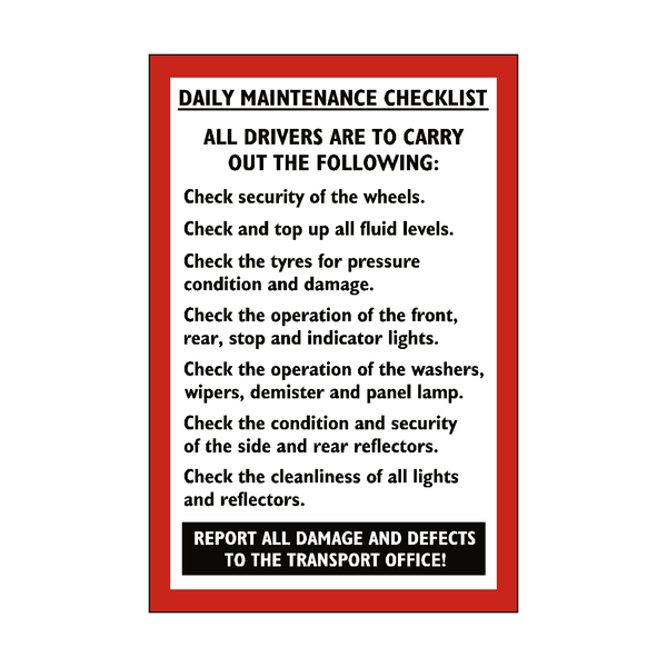 Daily Vehicle Maintenance Sticker | Safety-Label.co.uk