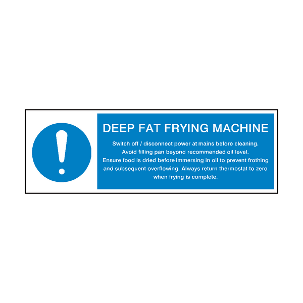 Deep Fat Frying Machine Instructions Sign | Safety-Label.co.uk