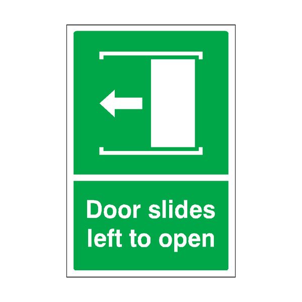 Door Slides Left To Open Sticker | Safety-Label.co.uk