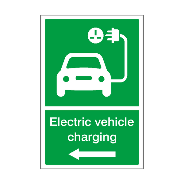 Electric Vehicle Charging Left Arrow Sign | Safety-Label.co.uk