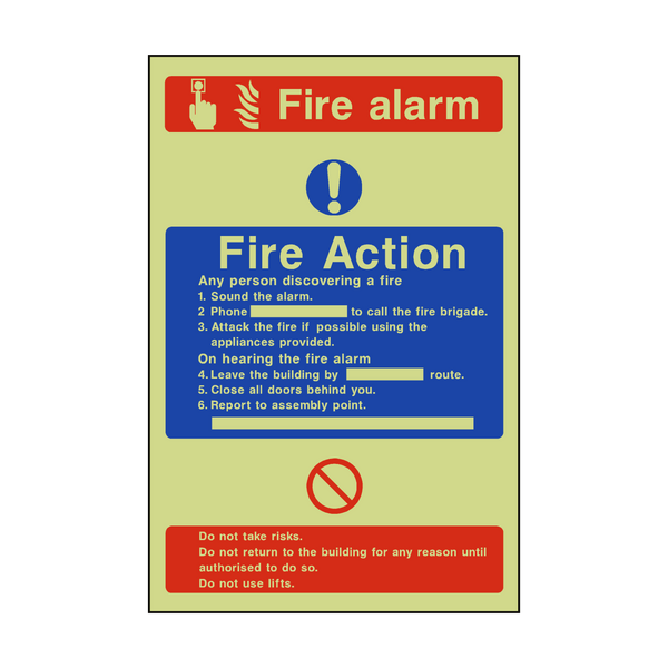 Fire Action Fire Alarm Photoluminescent Sticker | Safety-Label.co.uk