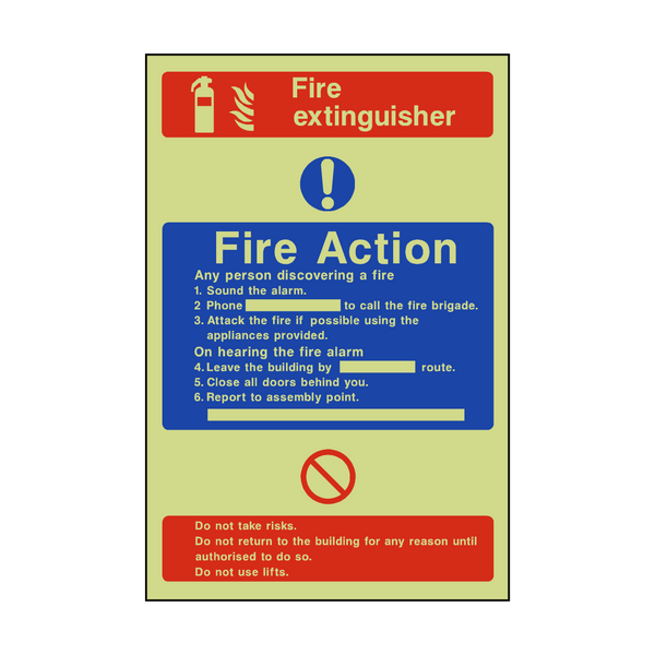 Fire Action Fire Extinguisher Photoluminescent Sticker | Safety-Label.co.uk