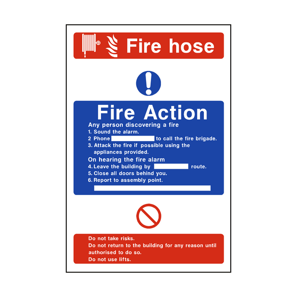 Hose Sticker Fire Action Fire Hose Sticker | Safety-Label.co.uk