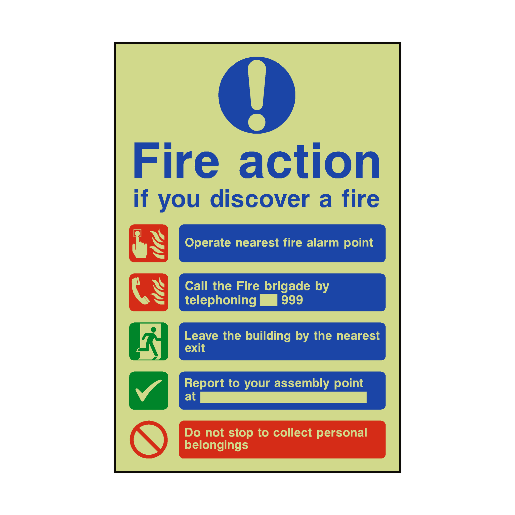 Fire Code Stickers Fire Action Non-Lift Telephone Photoluminescent Sticker | Safety-Label ...