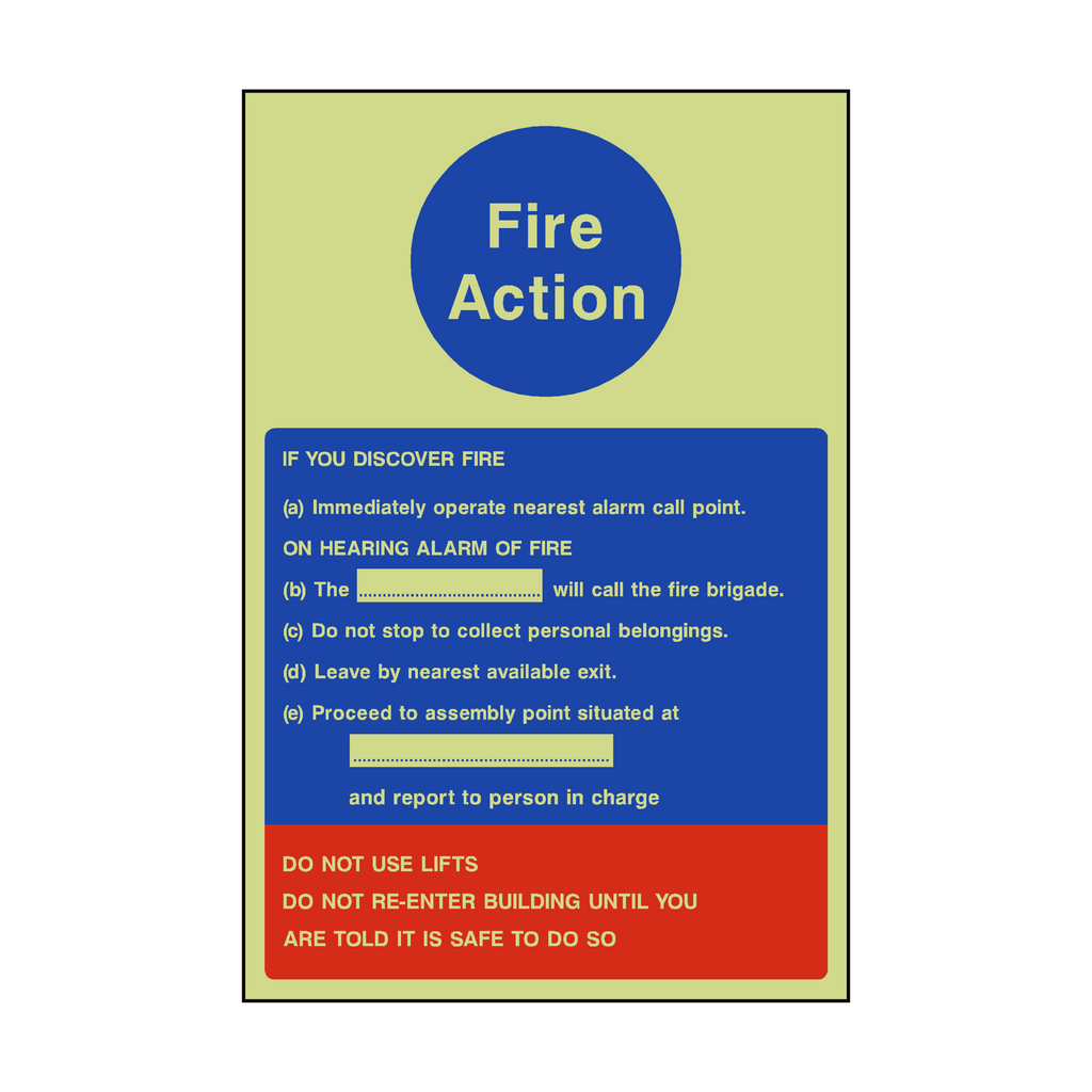 Notification Action Sticker Fire Action Notice Version 1 Photoluminescent Sticker