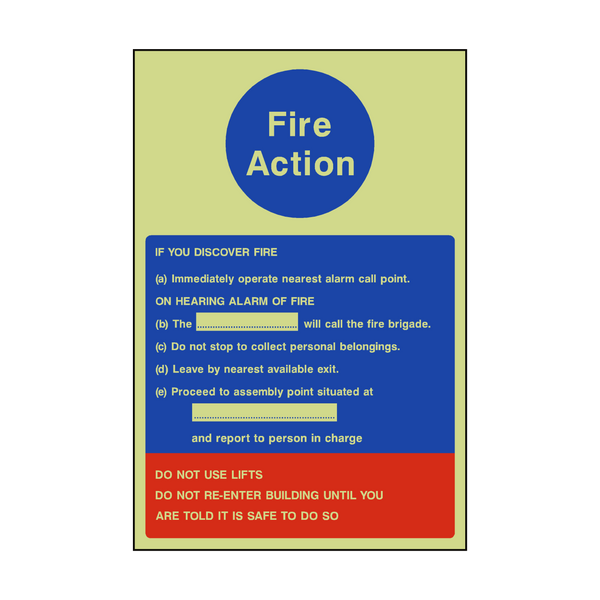 Fire Action Notice Version 1 Photoluminescent Sticker | Safety-Label.co.uk