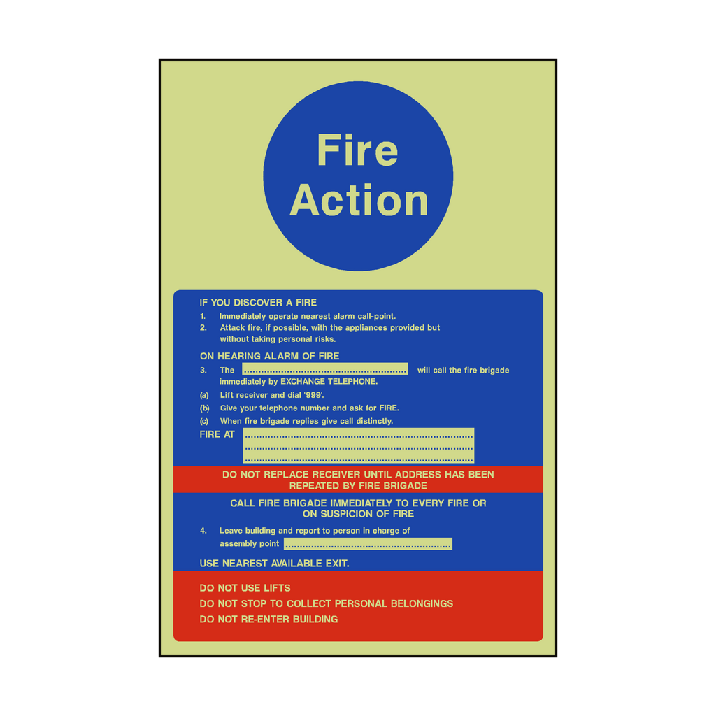 Fire Action Notice Version 2  Photoluminescent Sticker | Safety-Label.co.uk