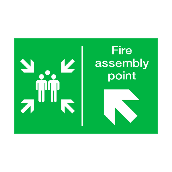 Fire Assembly Point Arrow Up Left Sticker | Safety-Label.co.uk