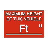 Maximum Height Vehicle Sticker Foot / Inch | Safety-Label.co.uk
