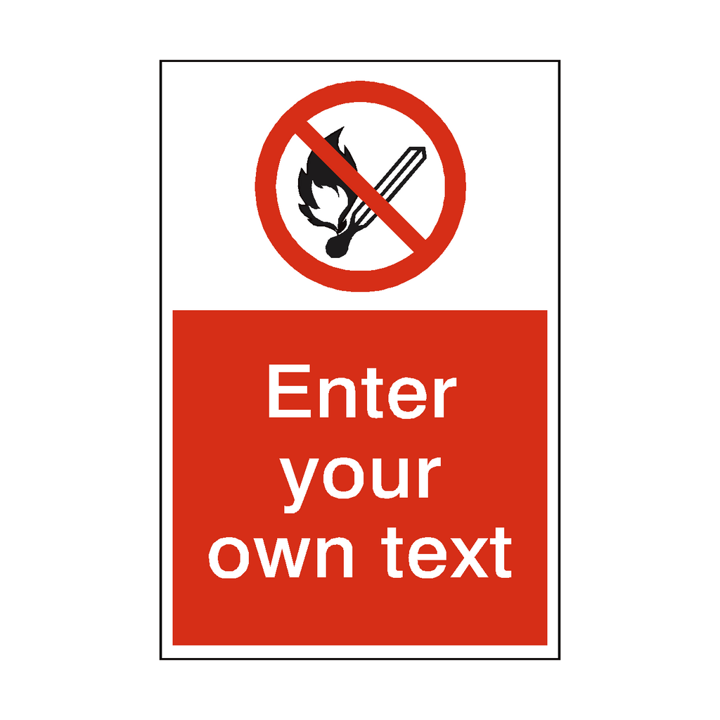 No Open Flame Custom Prohibition Sticker | Safety-Label.co.uk
