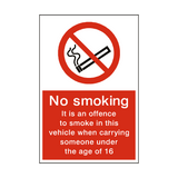No Smoking In Vehicle With Under 16 Sign | Safety-Label.co.uk
