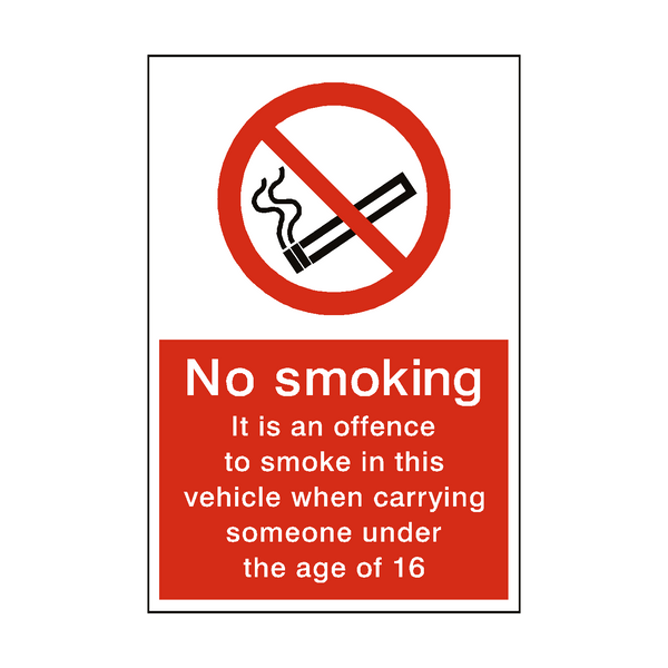 No Smoking In Vehicle With Under 16 Sticker | Safety-Label.co.uk