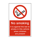 No Smoking in Vehicle Children Sign | Safety-Label.co.uk