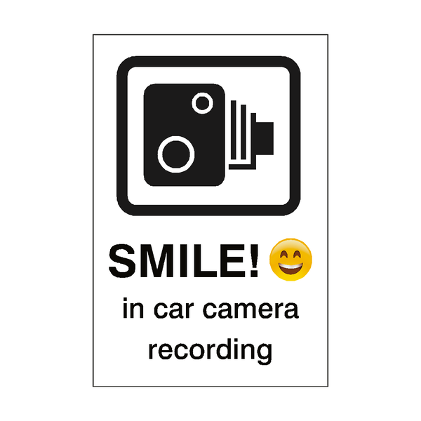 Smile In Car Camera Recording Sticker | Safety-Label.co.uk