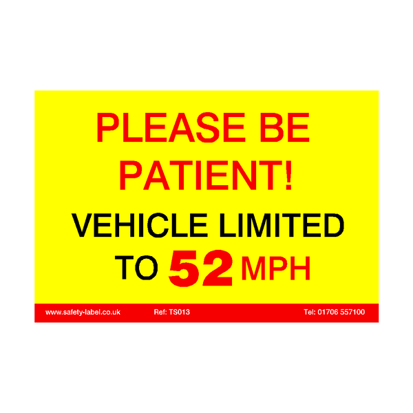 Vehicle Limited To 52 MPH Sticker | Safety-Label.co.uk