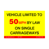 Vehicle Limited To 50 MPH Sticker | Safety-Label.co.uk