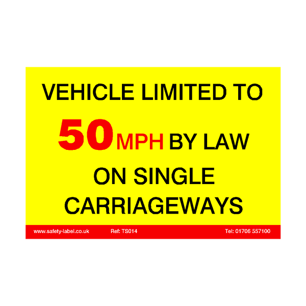 Vehicle Limited To 50 MPH Sticker | Safety-Label.co.uk