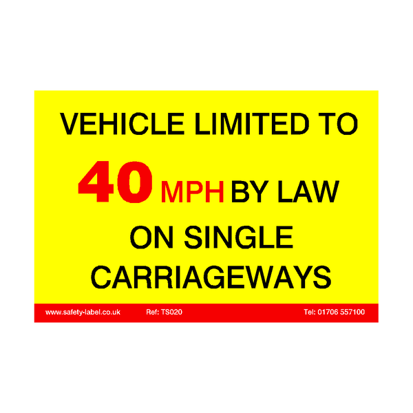 Vehicle Limited To 40 MPH Sticker | Safety-Label.co.uk